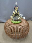 Cane coffee table or stool and novelty lamp in the style of an oriental lady.