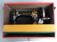 Vintage Jones family CS hand sewing machine, in original case