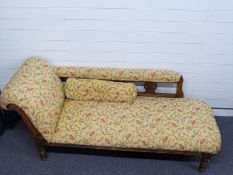 Victorian walnut framed and upholstered chaise longue, 184 x 65 x 70cm