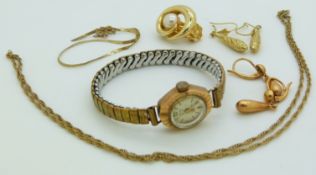 A 9ct gold necklace, 9ct gold earrings (6.6g) and a 9ct gold watch