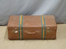 Brown, wooden bound suitcase, width 75cm
