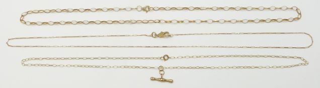 Three 9ct gold necklaces, 5.3g