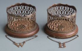 Two Victorian hallmarked silver bottle tickets, one W for whisky, the other B for brandy, Birmingham