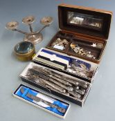 Hallmarked silver and white metal cutlery including collector's spoons, weight 60g, hallmarked