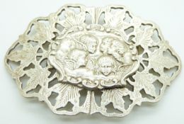 Hallmarked silver buckle with cherub or Reynold's angels decoration, Sheffield 1992 maker Hugh