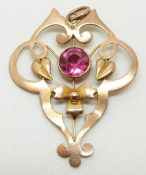 Art Nouveau 9ct gold pendant set with a pink topaz by S.Bros, 1.5g