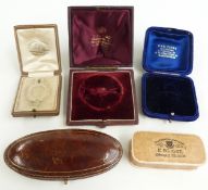 Victorian brooch jewellery box, Goldsmiths & Silversmiths box, vintage tooled leather brooch box and