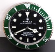 Rolex Oyster Perpetual Date Submariner shop display or advertising wall clock with date aperture,
