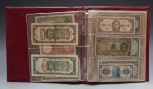 A collection of Chinese banknotes, includes some Hong Kong examples 1957 etc and Japanese notes,