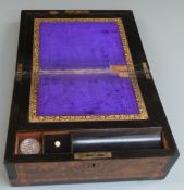 19thC inlaid walnut writing slope, W30 x D23 x H14cm