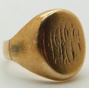 A 9ct gold signet ring, size F, 5.2g.