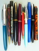 Ten fountain pens and propelling pencils.