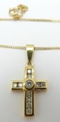 An 18ct gold cross pendant set with diamonds on 18ct gold chain, 4.4g