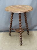 19thC mahogany cricket table with bobbin turned legs united by a small circular shelf, diameter 60cm