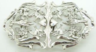 Hallmarked silver buckle with foliate and bird decoration, London 1993 maker's mark indistinct,