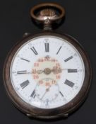 Alliance Horlogere keyless winding open faced continental silver pocket watch with subsidiary