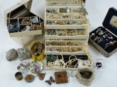 A collection of costume jewellery including silver heart pendant and chain, a large quantity of