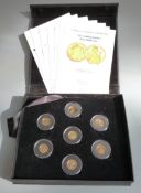 The London Mint Office 2012 Golden Jubilee gold coin set comprising seven 24 carat gold proof coins,