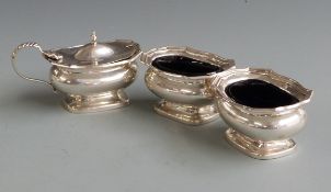Goldsmiths and Silversmiths Company Ltd George V hallmarked silver three piece cruet set with blue