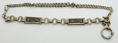 A silver plated fob chain with plastic decoration