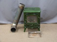 Franco Belge Merville green enamel wood burning stove, height 55cm