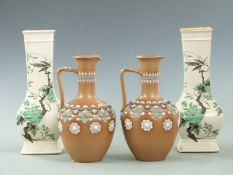 A pair of Art Deco Shelley lustre vases with chinoiserie decoration and a pair of Doulton Slaters