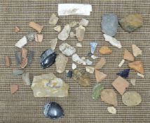 Collection of fossil, mineral and Roman pottery fragments, flint, sharks teeth, etc