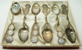 Set of six silver Chinese spoons with bamboo and Chinese character mark
