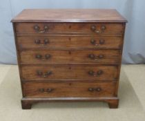 A late 18th/ early 19thC mahogany secretaire chest with fold down flap revealing a fitted interior