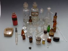 Large collection of apothecary items including jars with inset labels and Latin script, tallest 24cm