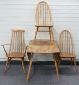 Ercol retro light elm circular table with three chairs
