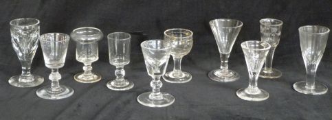 Ten 18thC and later sherry, cordial and similar drinking glasses, largest 10cm tall