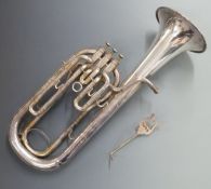 Boosey and Hawkes Ltd London, Tenortone 'Solbron' silver plated tenor horn, reg no 107130 (136608 to