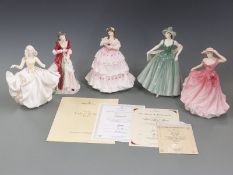 Five Royal Doulton figurines including limited edition Juliet HN3453, Red Red Rose, Ellen etc,