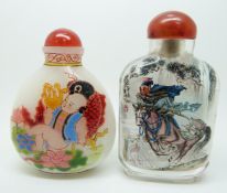 Japanese reverse painted scent bottle (8cm tall) and another scent bottle (7cm tall)