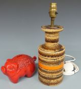 Bitossi retro lamp and pig money box, tallest 35cm