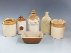 G W Evans, Hull stoneware bottle, Harry Holgate, Leeds stoneware jar and further stoneware