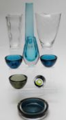 Nine pieces of Orrefors and Kosta glassware