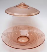 Art Deco Charles Schneider coupe French acid etched dish and Henri Petitot French Art Deco light
