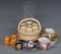 Victorian Royal Worcester egg cruet, Dresden cups and saucers, Shelley cruet, 19thC plate etc