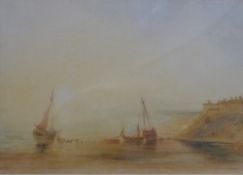 Georgian watercolour of beached fishing boats, monogrammed C F and dated 1826, 25 x 35cm, framed and
