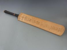Signed circa 1930s Wally Hammond's World's Test Record cricket bat with Hudson, Gloucestershire