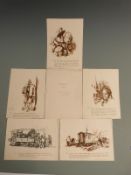 Attributed to Richard Ziegler (1891-1992) set of five military interest cartoon sketches in folder