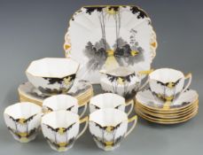 Shelley part tea set decorated in the Sunrise and Tall Trees pattern 11678, approximately 21 pieces
