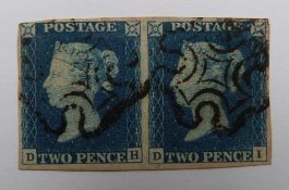 1840 2d Blue, DH and DI, 4 margins, good used pair, black Maltese cross