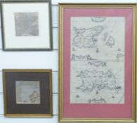 Three antique maps including Thomas Jenners map and mileage guide of Gloucestershire 1643, 10.5 x