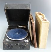 Columbia 'Viva Tonal Grafonola' vintage portable wind up gramophone and a quantity of shellac