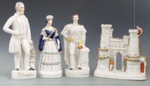 Four 19thC Staffordshire figures including Queen Victoria, Prince Albert, Field Marshall