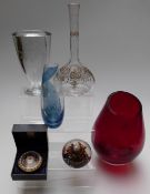 Six pieces of glass including Royal Doulton art glass vase, 19th/20thC pedestal glass, possibly