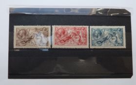 Great Britain 1913-18 2s 6d, 5s and 10s seahorses, mounted mint